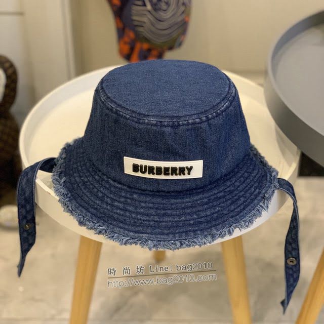 Burberry男女同款帽子 巴寶莉新款重工洗水牛仔加防風繩漁夫帽遮陽帽  mm1648